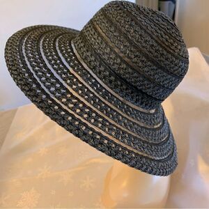 Straw Blend Hat Black w/ Sheer Detail Sz OSFA Gorgeous NWOT